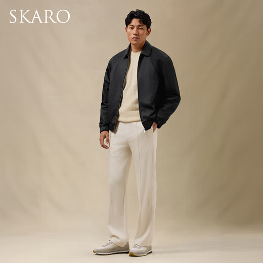 SKARO Sheep Leather Spliced Black Jacket Men's 2025 Autumn and Winter Business Commuting Lapel Top Black SKL1321 L (48)