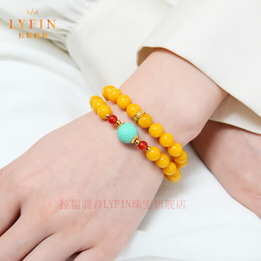 La Yun Feiyin Multi-circle Beeswax Bracelet Women's Chicken Oil Yellow Amber Bracelet Turquoise with Beads Original Niche Design Multi-circle Beeswax Bracelet