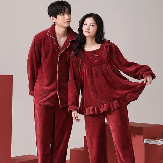 Victoria style wedding pajamas winter coral velvet couple red newlywed men and women plus velvet thickened home clothes can be worn outside the suit 9838 M women