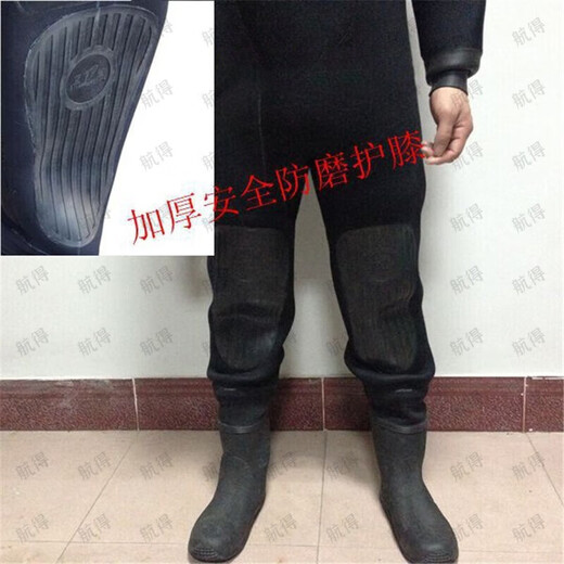 Hangde winter full dry wetsuit one-piece 6MM thickened waterproof and warm wetsuit wear-resistant cold dry suit deep diving without hood (one piece) XXL (height 180-185cm)