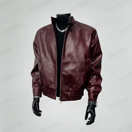 MANVEION Red Rabbit Retro Motorcycle Leather Jacket Bomber Thick Warm Autumn and Winter Shoulder Stand Collar Jacket Red Rabbit (Limited to the Year of the Horse)