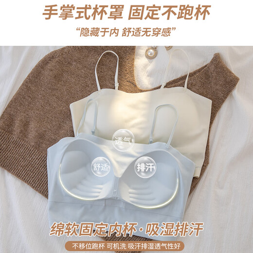 Luo Meng tube top beautiful back bra anti-exposure small breast summer vest style thin fixed cup bra wrap chest short small sling light blue single piece M suitable for 105Jin Jin equals 0.5kg, within 32/70ABC