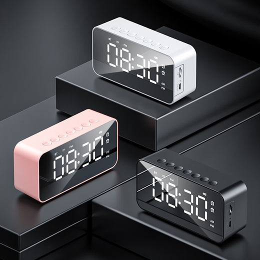 Alarm clock, special wake-up tool for students, children's desktop electronic watch, smart audio, 2025 new high-quality outdoor portable Bluetooth small speaker, pink