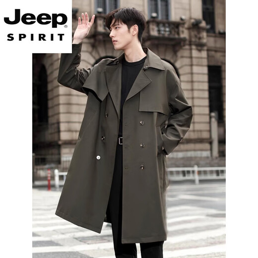 JEEP SPIRIT2025 new style windbreaker men's mid-length over the knee spring and autumn men's coat double-breasted Cthulhu civilian coat trendy black XL