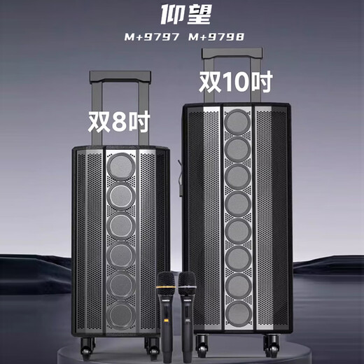 Malata square dance audio high-power shocking bass portable outdoor karaoke trolley speaker professional stage performance equipment karaoke sound card live broadcast internal recording all-in-one machine M+9798 (dual 10-inch bass) built-in sound card + dual charging microphones free gift package