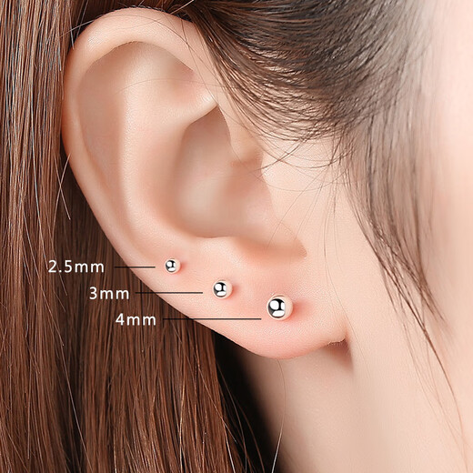 Puman Zhuji Earrings Women's 990 Gold Earrings Men's 925 Ear Bone Nails Curved Hook Silver Glossy 2.5MM Straight Needle