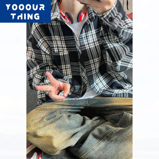 YOOOURTHING Camisa a cuadros retro americana de manga larga para hombre primavera, otoño e invierno más terciopelo engrosado pareja suelta chaqueta de camisa informal versátil CJ9735-cuadros verdes más terciopelo XL (recomendado 125-145 Jin Jin equivale a 0,5 kg)