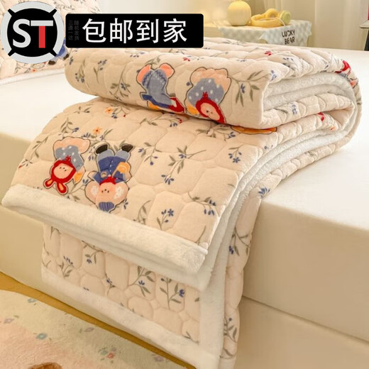 Shantou Lincun Mattress Sample 2025 Milk Velvet Mattress Upholstered Student Dormitory Mattress Bottom Padded Sheet Blanket Bed Cover Floral Rabbit Mat (Anti-static) 200x220cm-Single Mattress