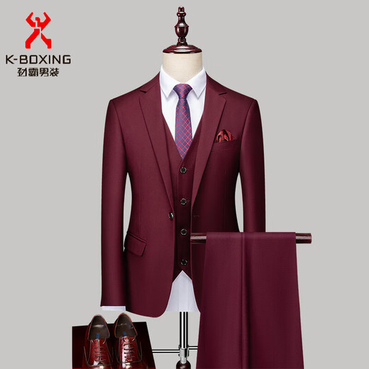 KBXNG Jinba Suit Men's Suit Solid Color Formal Fit Wedding Groom's Dress British Three-piece Suit Jacket Men's Companion Welfare Style S Recommendation 90-100Jin Jin is equal to 0.5 kg