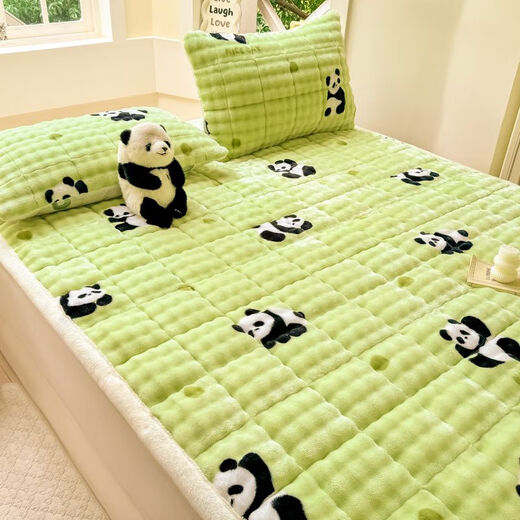 Fantasy thickened rabbit down milk velvet bed cover autumn and winter plus velvet quilted tatami plus velvet sheets baby velvet bed blanket mattress Forest Panda-Bubble Rabbit Velvet bed sheet style bed cover single piece-120x200cm encrypted warm velvet thermal storage constant temperature