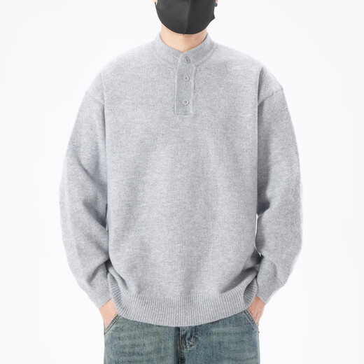 Baleno BALENO machine washable Henry collar sweater for men in winter Italian old money sweater lazy neutral wool sweater oatmeal color 2XL