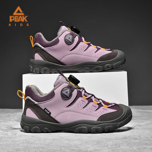 PEAK children's shoes new winter knob-buckle sneakers plus velvet and thickened warm cotton shoes purple 31 suitable for feet of 20.3cm