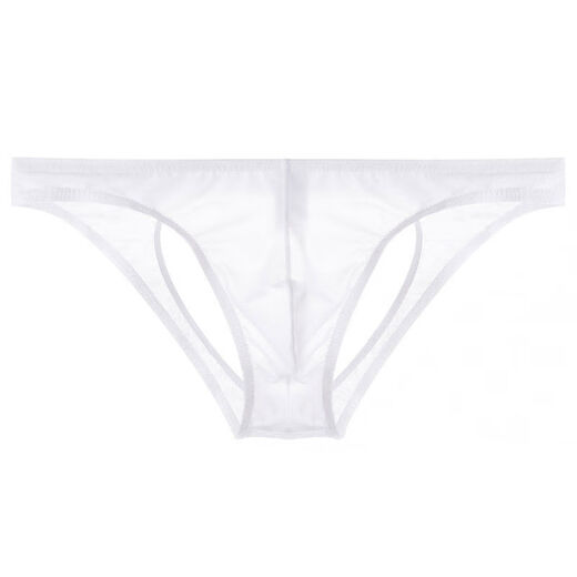Ice silk double thong men's transparent underwear men's back empty hip lift seamless low waist sexy pants for boys solid color white M