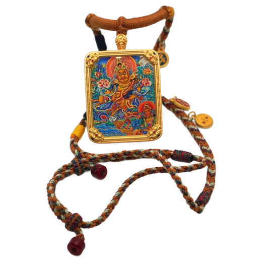 Yellow God of Wealth Thangka depicting Golden God of Wealth double-sided thangka brass Thangka imitation enamel Yellow God of Wealth Thangka necklace