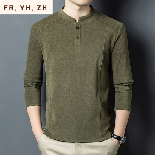 FR.YH.ZH Xuexi Clothing Men's Autumn and Winter Double-sided German Velvet Bottoming Shirt Men's Henley Collar Long Sleeve Stand Collar Sweater Fashion Black 2XL 150-165Jin Jin is equal to 0.5 kg