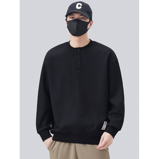 HTKD Henley Collar Sweatshirt Men's Spring and Autumn 2025 New trbottom Loose Casual Long Sleeve Bottom Shirt Light Gray M_100-120Jin Jin equal to 0.5kg