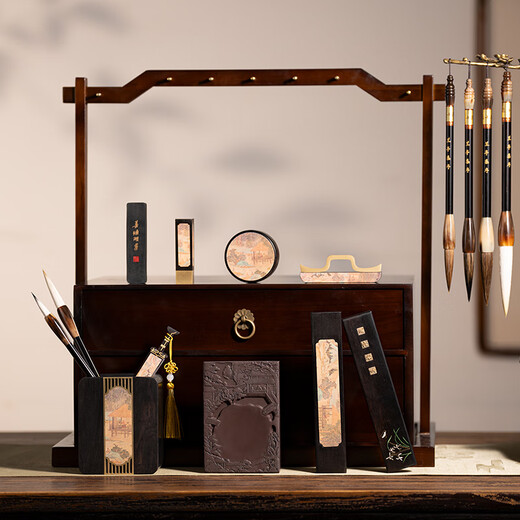 Shanlianhu Pen, Lanting Yaji, Four Treasures of the Study Set, Master's Handmade High-end Brush Set, Pen, Ink, Paper, Inkstone, Lang Hao Duan Inkstone, High-end Calligraphy, Personal Use, New Year's Gift Box
