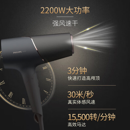 Philips Hair Dryer Negative Ions 5 Series Pro Puffy Barrel Temperature Sensing Protection 40 Million Negative Ions High Power High Wind Speed Drying Black Birthday Gift