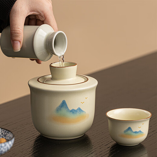 Ruyao Qianli Jiangshan Yuanyue wine warmer set (one pot, three cups) (two liang)