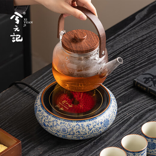 Xiyuanji blue and white Ru kiln tea making stove electric ceramic stove tea kettle set as a wedding and housewarming birthday gift for teachers and friends Fanhua Ru kiln 8-head tea making gift box set