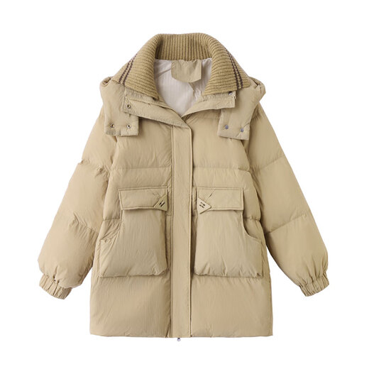 LISM shopping mall same style high-end down jacket super good-looking down jacket women's casual mid-length work wear warm khaki color L about 225g