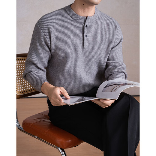GOLDLION G+ goldlion broken code 2026 autumn and winter thickened two-button Henry collar men's sweater Yuanbao needle simple casual anti-black M