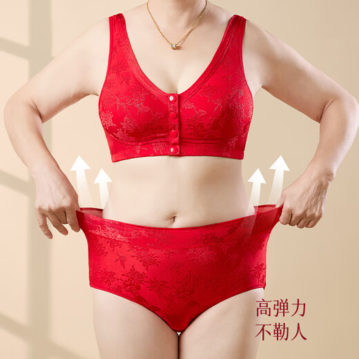 Langsha Mama's Year of the Horse Underwear Women's Year of the Horse Large Size Middle-aged and Elderly Front Buckle Bra Qiji Red Bright Red Cotton Underwear