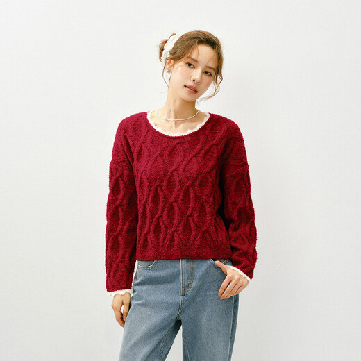 Semir Red Sweater Women's Short Loose Thick Cable Sweater 26 Years Qiji Red Knitted Bottoming Sweater 109126107002