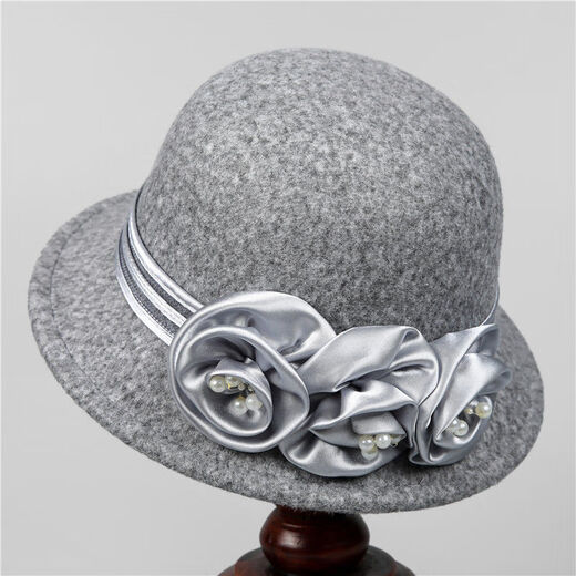 Xi Shengduo middle-aged and elderly women's winter warm fisherman hat mother autumn and winter versatile flower hat British fashion woolen basin hat burgundy one size