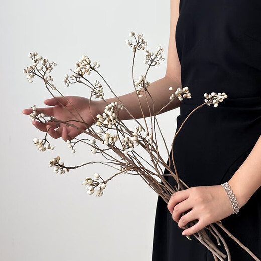 Dried Chinese tallow fruit flower bouquet, natural air-dried real flower, wabi-sabi, wind-length branches, B&B decorative flower arrangement, small white fruit dried flower, white frost vase