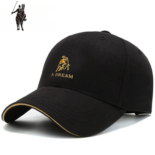Larlen Paul Men's Hat Pure Cotton Spring and Autumn New Trendy Brand Baseball Cap Women's Fashion Casual Versatile Sunshade Duck Tongue Calf Style - Black (Gold Thread Embroidery)