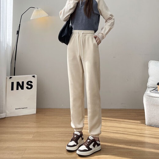 Ceium Kifmim special long pants for tall women, extra long winter warm plus velvet thickened sweatpants, loose legged casual pants, 100cm long, caramel color, polar fleece bloomers, M