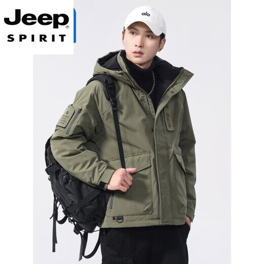 JEEP SPIRIT белый утиный пуховик, мужская зимняя свободная рабочая одежда для улицы, ветрозащитная и морозостойкая куртка с несколькими карманами и капюшоном, высококачественная модель SXS-Y2F66 кофейного цвета M