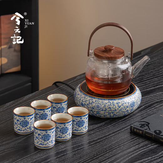 Xiyuanji blue and white Ru kiln tea making stove electric ceramic stove tea kettle set as a wedding and housewarming birthday gift for teachers and friends Fanhua Ru kiln 8-head tea making gift box set