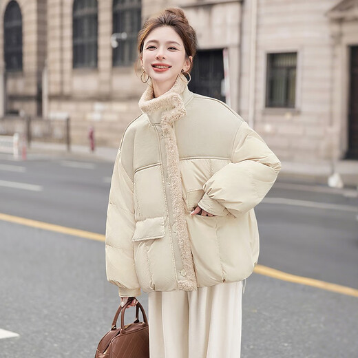 Sibaishe 90 velvet stand collar down jacket for women 2025 winter new style spliced button off shoulder long sleeve jacket