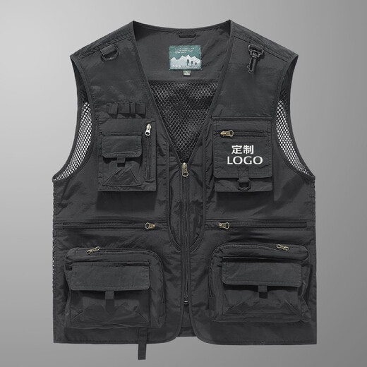 Work vest custom printed logo for men and women multi-pocket photography overalls fishing vest back 8909 navy blue S
