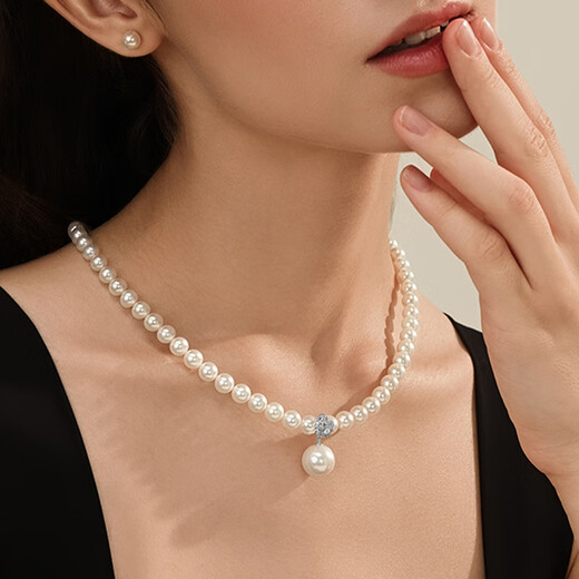 Ruan Shi Flower Pearl Pendant can be broken off 14K gold zircon necklace pearl clavicle chain necklace 14K gold white zircon / about 12-13mm small flaws