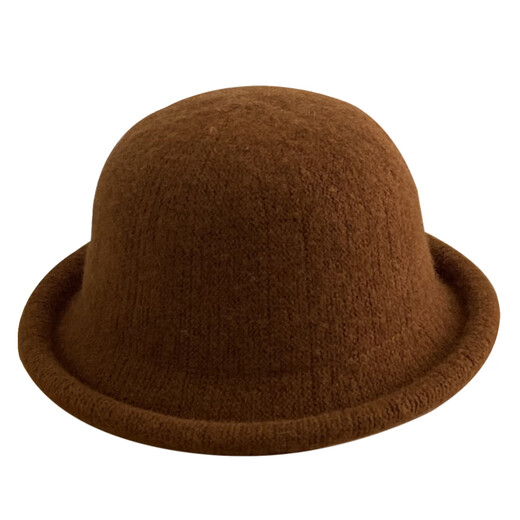 Zhenxi curled edge winter hat women's wool fisherman hat autumn and winter new high-end warm and face-showing small top hat dome hat brown caramel (including wool)