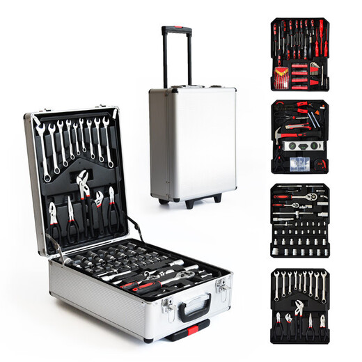 Carbon steel 187 pieces household hardware tool combination set auto repair machine repair aluminum trolley box socket wrench 399-9 ratchet wrenches