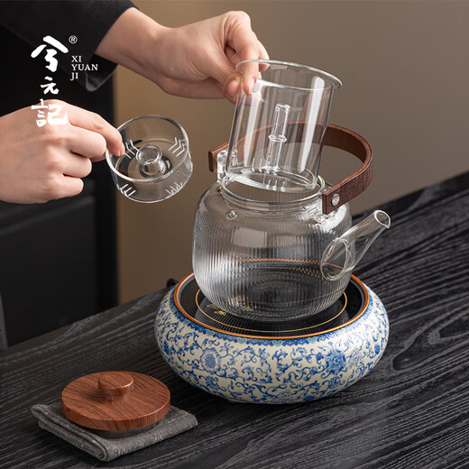 Xiyuanji blue and white Ru kiln tea making stove electric ceramic stove tea kettle set as a wedding and housewarming birthday gift for teachers and friends Fanhua Ru kiln 8-head tea making gift box set