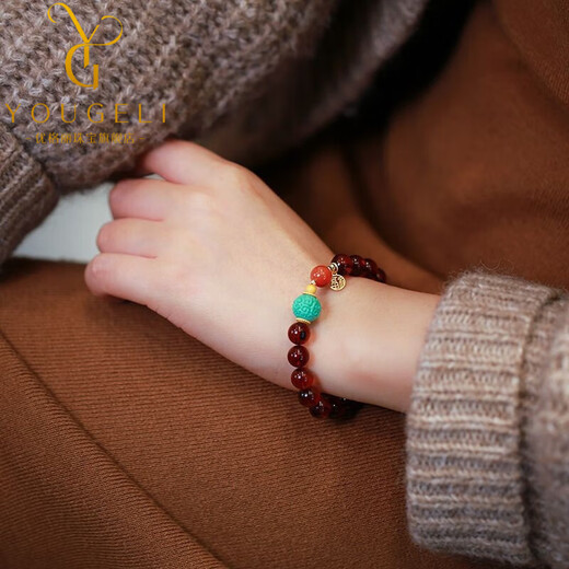 Yogurt natural blood amber southern red single circle amber bracelet turquoise pattern beads Lutongfu brand bracelet for women 8MM blood amber