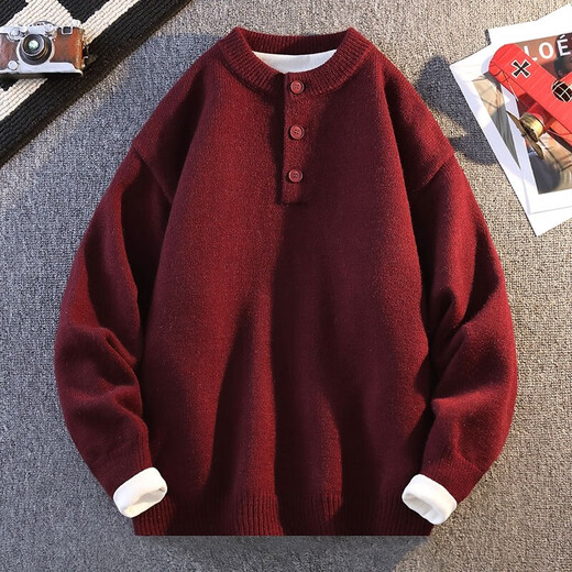 Xiaohongshu's popular red sweater men's autumn and winter round neck zodiac year sweater Henry collar with soft waxy thickening WE6313 light gray M105Jin Jin is equal to 0.5 kg or less, one size fits all
