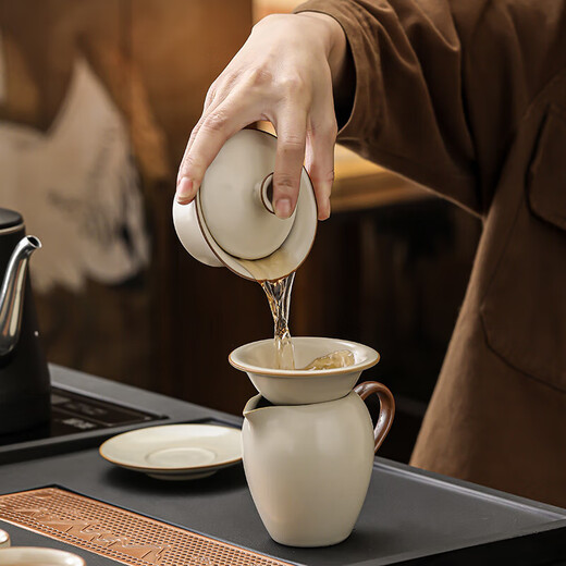 Wujin stone tea tray, household complete set of tea sets, office kung fu tea set, complete set of tea Haitai teapot and tea cup, Guanshan Electric tea tray + Ru kiln tea set