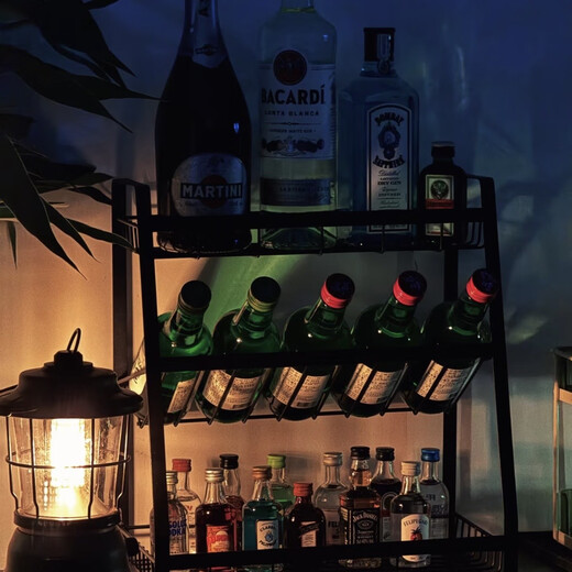 Middle shopkeeper table wine rack storage rack tabletop wine display cabinet household small multi-layer wine cabinet wine organizer display shelf Wooden board wine rack - black Sleek design to damage wine bottles