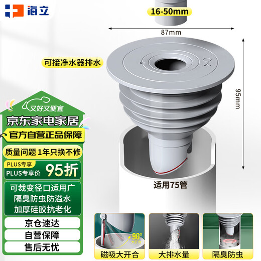 Haili kitchen sewer anti-odor sealing artifact bathroom washing machine water pipe anti-overflow silicone sealing plug ring F75