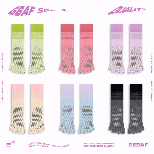 GBAF gradient non-slip yoga toe socks for sports and fitness Pilates special yoga split toe mid-calf socks for women green+red+purple blue_ Discount pack 3 pairs One size fits all (35-41)