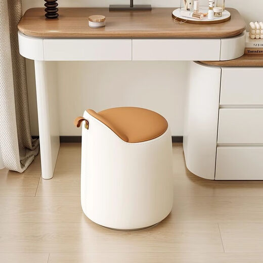 Xiaomi Master Bedroom Girls Makeup Stool Bedroom Dressing Stool Rotating Makeup Chair Italian Minimalist Round Stool Light Luxurious and High-end Fixed Style Cat Scratch Leather Beige + Orange