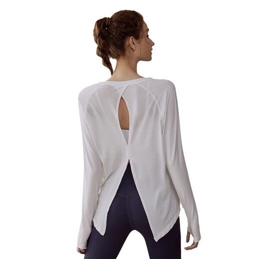 Yoga wear for women, spring and autumn loose sports blouse tops, long-sleeved T-shirts, fitness wear, running fitness Pilates, black slit L