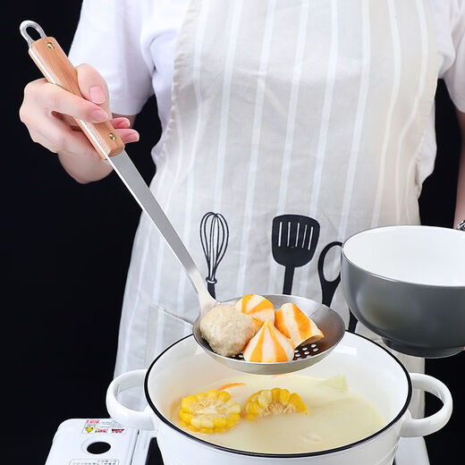 Fantasy German imported quality 304 stainless steel household cooking spatula, soup spoon, frying spatula, colander, wooden handle kitchen utensil set, black wooden handle five-piece set