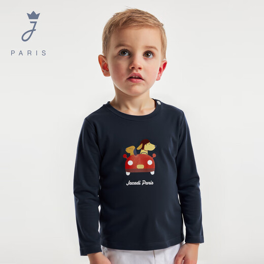 JACADI French boys pure cotton long-sleeved T-shirt spring new versatile round neck top 2044357 Marne blue 112 86 /24M